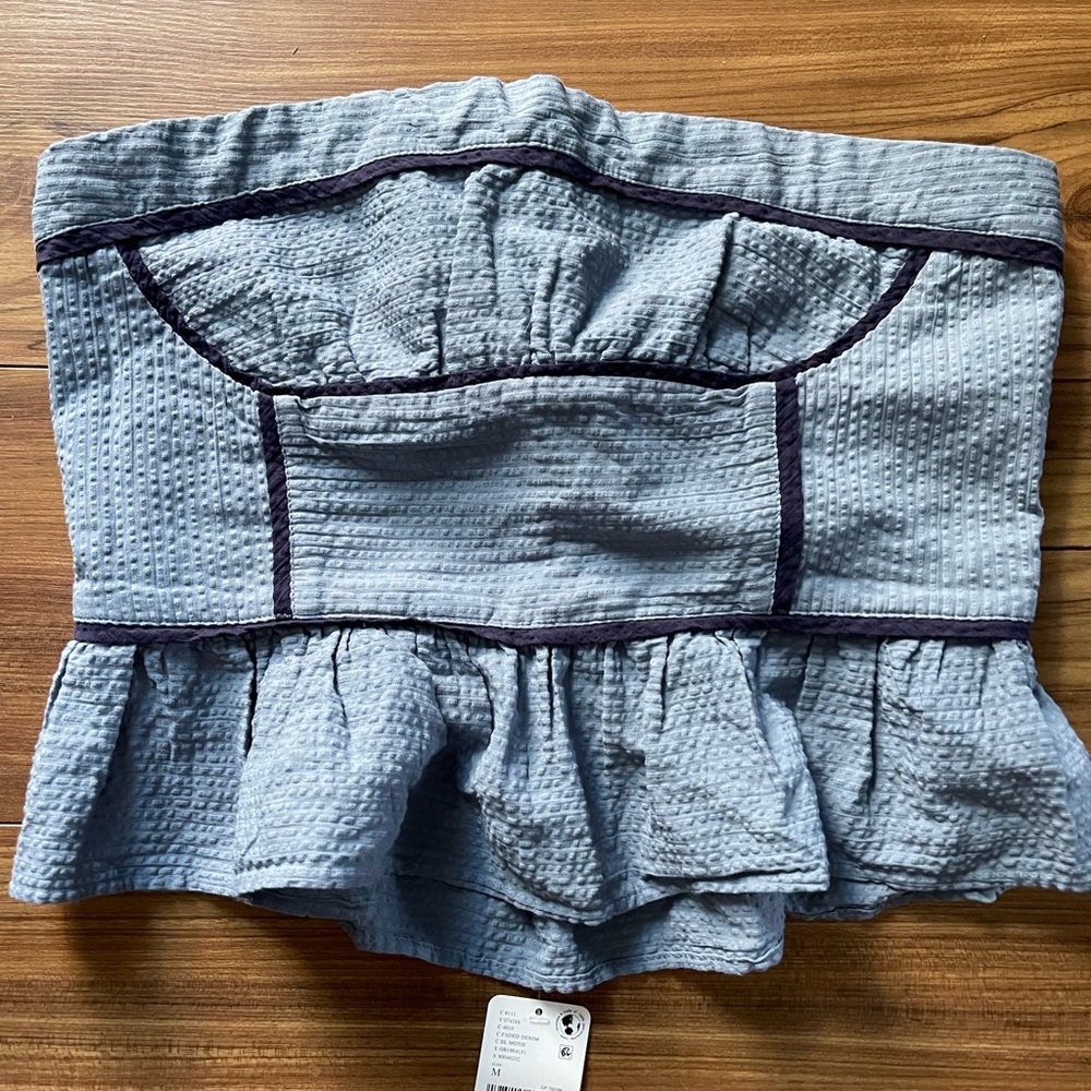 Free People Blue Ruffled tube top